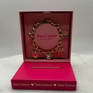Juicy Couture Gold Charm Bracelet with Heart and Bow NIB